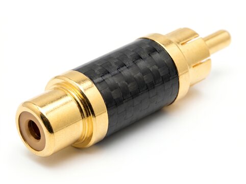 Gold rca audio connector plug, carbon fiber texture casing, metal cable adapter.
