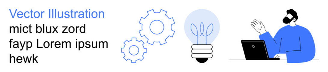 Technology, innovation, teamwork, problem-solving, digital concepts, creative design. Gears, light bulb person working on a laptop. Technology and innovation concepts for digital creativity © robu_s