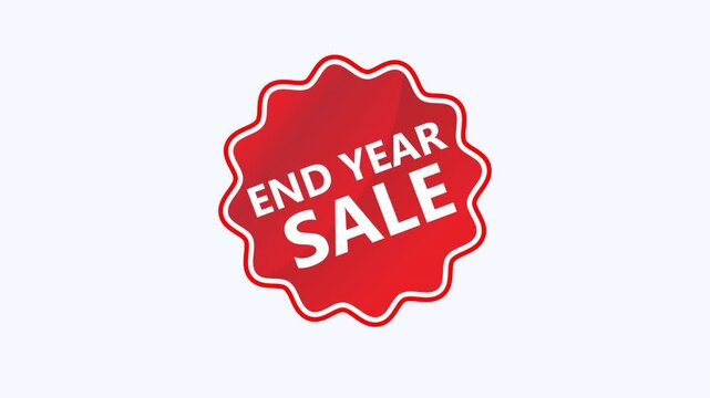 Red starburst sticker for end year sale, suitable for marketing campaigns, online promotions, retail advertisements, and holiday discounts.