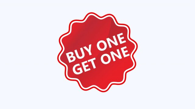 Red starburst with buy one get one free promotion sign suitable for advertising, marketing materials, promotions, ecommerce websites, and retail signage.