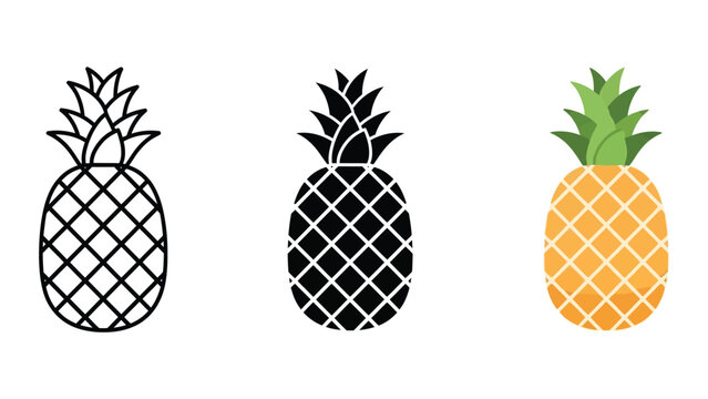 three stylized pineapples flat design vector illustration