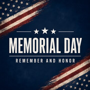 Memorial Day banner with American flag and remember and honor text