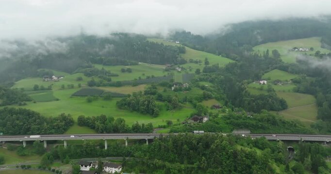 Aerial of a highway in Chiusa (Klausen), Italy