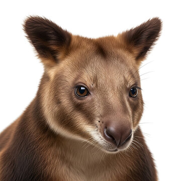 Close up of a Tree Kangaroo isolated on a white background, a rare marsupial