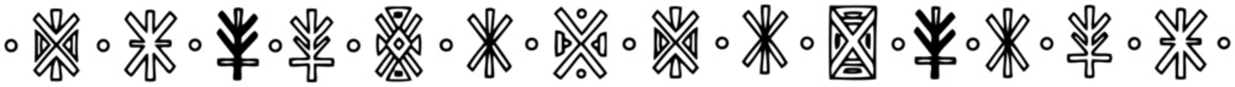 Folk art border pattern with primitive ethnic symbols and trees in hand drawn style