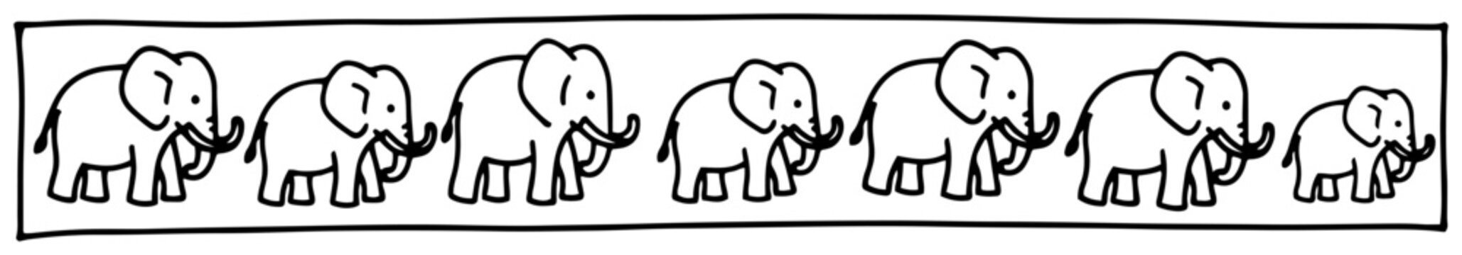 African elephants walking in a row in simple line art style