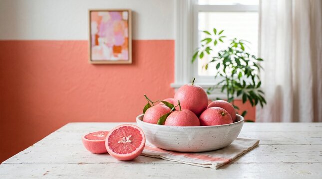 Jeruk pink tersaji di atas meja 