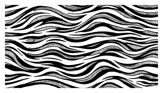 Wavy organic line pattern with abstract zebra texture in woodcut engraving style