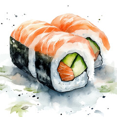 watercolor vector of Sushi, isolated on a white background. © azendia