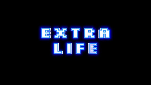 Extra Life text message loop spinning animation in 3D pixelated retro style