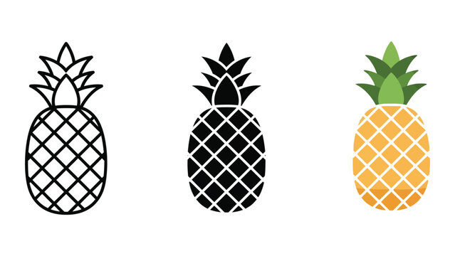 three stylized pineapples flat design vector illustration