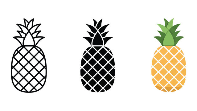three stylized pineapples flat design vector illustration