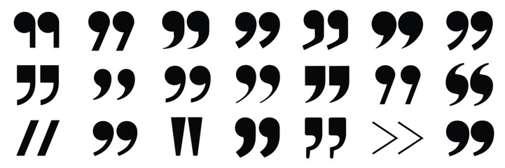 Quote mark speech icon set featuring quotation symbols, speech bubble marks, and typography punctuation elements for communication, © welcome  saiful  