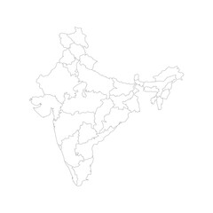 Fototapeta premium India outline map with state borders, white line-art vector on white background