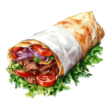 Shawarma, watercolor illustration vector, isolated on a white background.