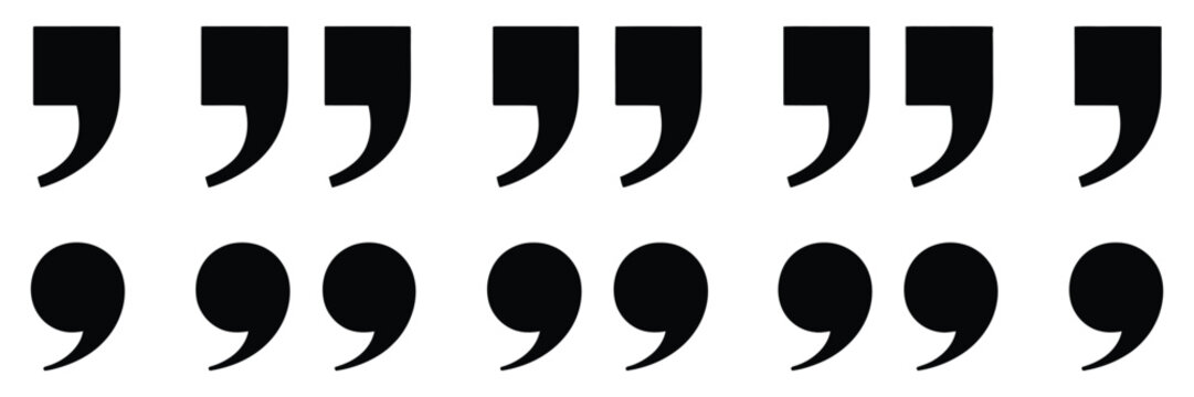 Quotation marks quote icon set featuring speech punctuation symbols, dialogue marks, and text emphasis elements for writing, editorial, and communication design