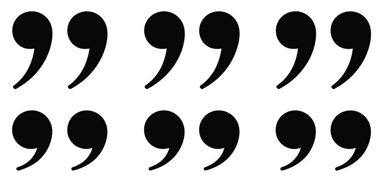 Quotation marks quote icon set with speech marks and punctuation symbols representing dialogue, testimonials