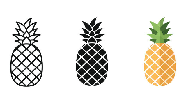 three stylized pineapples flat design vector illustration