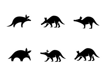Fototapeta premium Aardvark Vector Icons Set. Collection of Various Black Minimalist Animal Silhouettes and Logos.