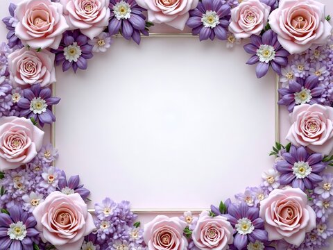 結婚式, ウエディング, 招待状, レター, 手紙, フレーム, 枠飾り, 装飾, 花, お祝い, 感謝, 恋人, 夫婦, パーティー, 愛, カード, メッセージカード, パープル, ピンク, 紫, 薄紫, ウエディングドレス, フローラル, デコレーション, 自然, スミレ, 壁紙,  模様, ばら, バレンタイン, 装飾品, イラスト、花の背景、花のフレーム、額縁、縁、