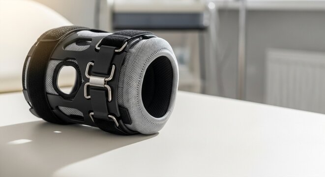 Close up of a modern orthopedic wrist brace for carpal tunnel syndrome or fracture support