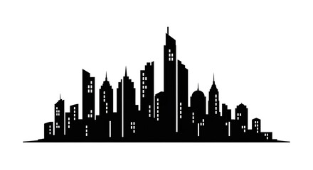 Obraz premium Modern Urban City Skyline Silhouette Illustration. Abstract Vector Cityscape with Skyscraper Buildings for Business and Design Projects