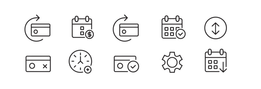 Professional collection of finance and scheduling outline icons for web development
