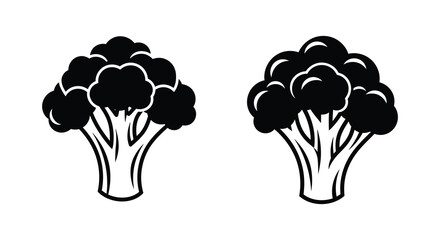 Two heads of broccoli depicted in a striking black silhouette © Jesmin