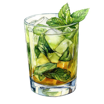 Mojito, watercolor clipart vector, isolated on a white background.