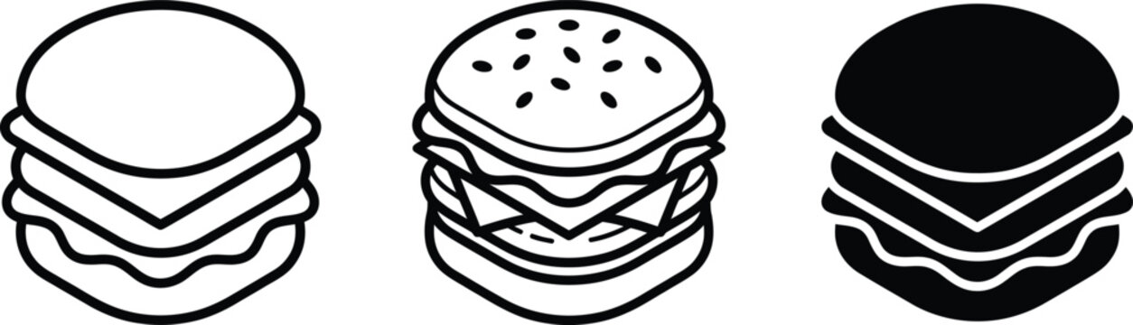 Isometric hamburger icon set burger fast food snack flat line and solid symbols