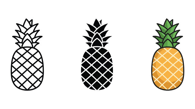 three stylized pineapples flat design vector illustration