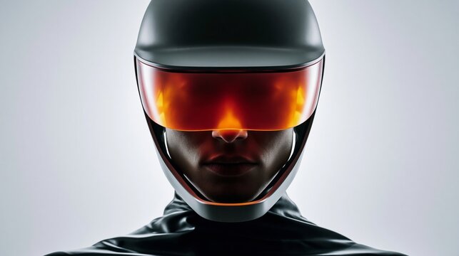 minimal futuristic human portrait with glowing visor cinematic sci fi aesthetic