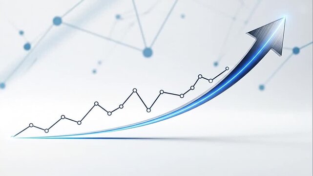 Business growth and success concept with upward trend line and arrow.
