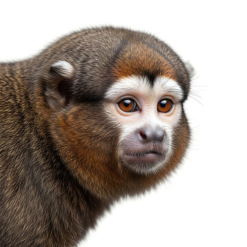 Close-up portrait of a white-fronted titi monkey isolated on white background