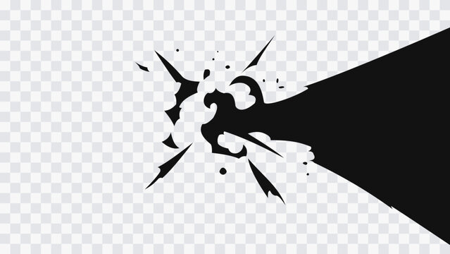 Dynamic black explosion burst with sharp impact lines, smoke splash and energy motion effect for manga, anime, action scenes, games, posters and visual effects design.