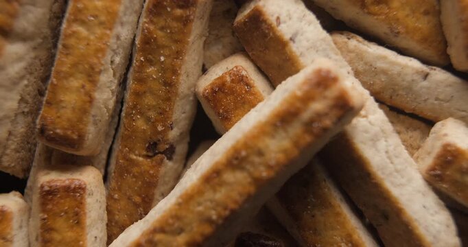 Nuts biscuits close up studio shot over rotating