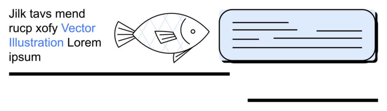 Branding, infographic design, educational content, communication, digital media, editorial layout. Abstract design with a fish icon and text box. Branding and infographic design elements