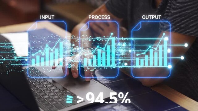 Data Pipeline Analytics Dashboard Hologram Animation Black Background Screen Overlay