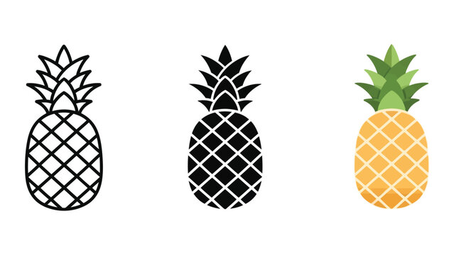 three stylized pineapples flat design vector illustration