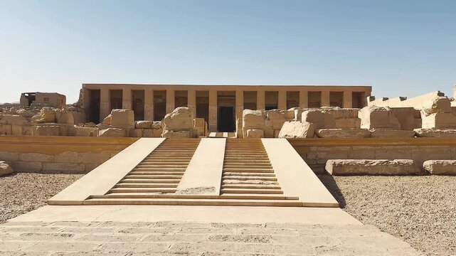 Beautiful interiors and ancient hieroglyphs in the Temple of Seti I in Abydos, Egypt.