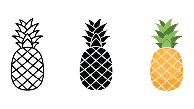three stylized pineapples flat design vector illustration