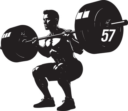 Silhouette of man performing a heavy barbell squat exercise