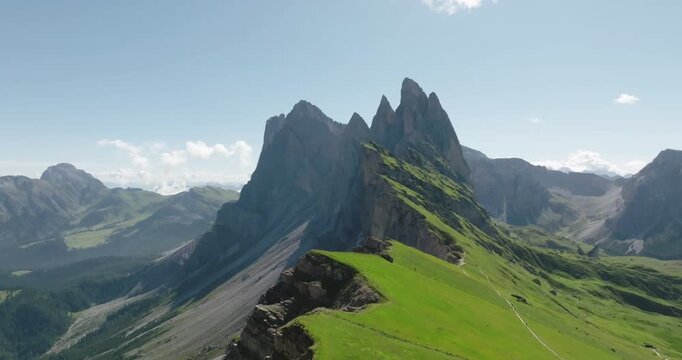 Aerial of Seceda Dolomites, Italy