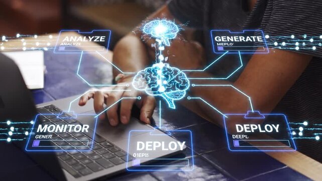 AI Agent Network Hologram Animation on Black Background Screen Mode Overlay