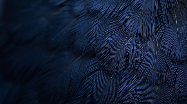 Macro texture of exotic deep blue bird feathers background