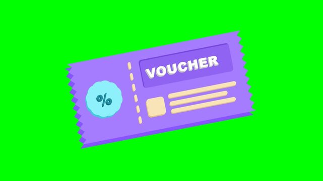 Digital illustration of a purple discount voucher on a green background