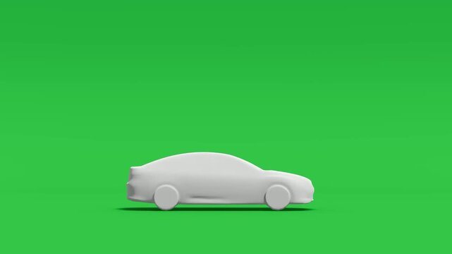 White Sedan Car Model Assembly Animation on Green Screen