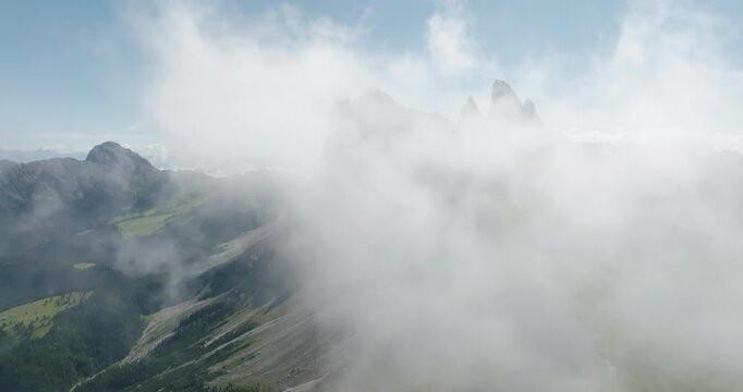 Aerial of the Italian Dolomites with Seceda