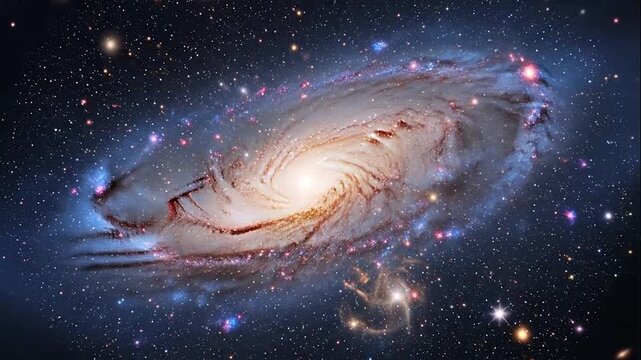 Spiral galaxy in deep space with stars.