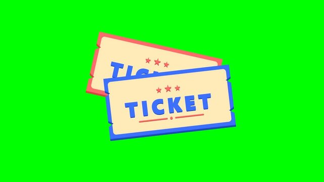 Two yellow movie tickets with blue text on a bright green background